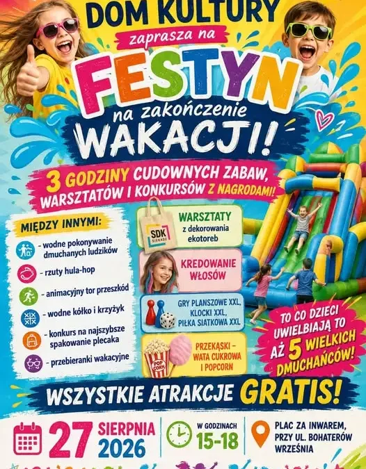 Festiwal na zakończenie wakacji w Sieradzu – darmowe atrakcje dla dzieci