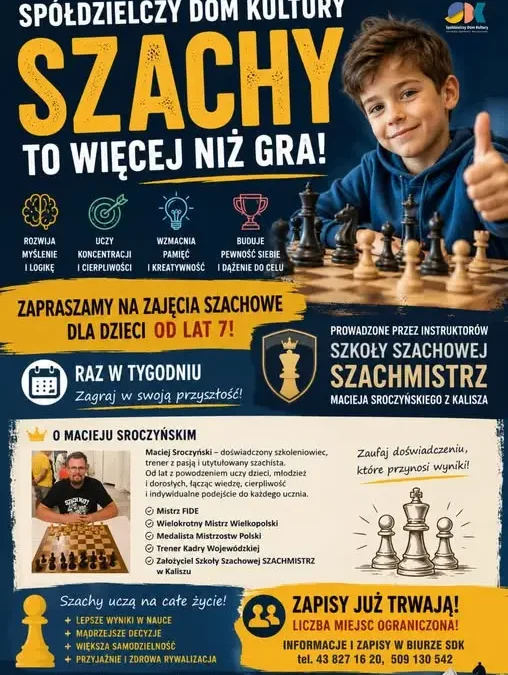 Szachy dla dzieci w Spółdzielczym Domu Kultury w Sieradzu – zapisy trwają