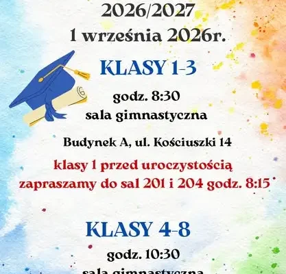 Uroczyste rozpoczęcie roku szkolnego 2026/2027 w SP1 w Sieradzu
