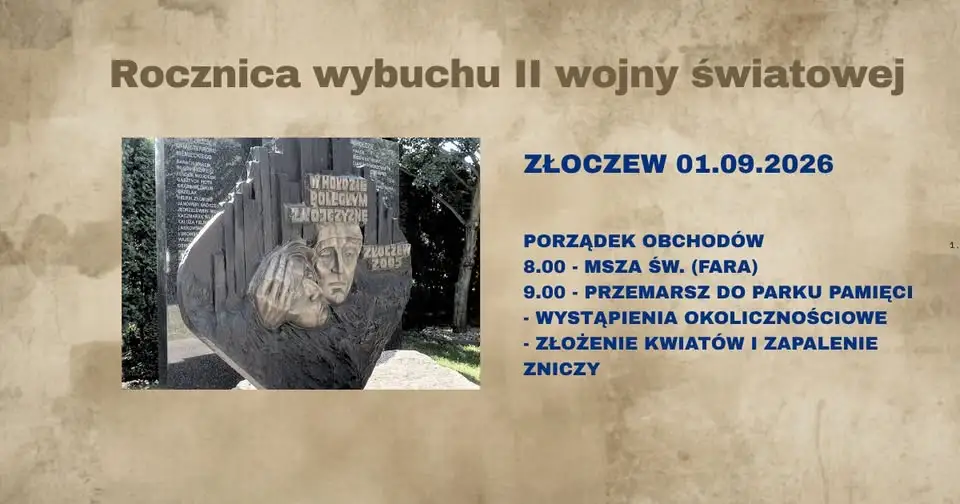 Obchody rocznicy wybuchu II wojny światowej w Złoczewie – program uroczystości
