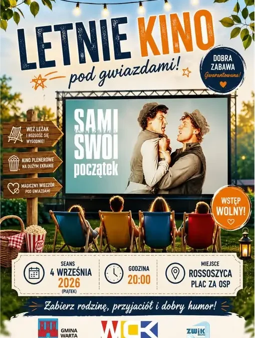 Kino plenerowe w Rossoszycy – filmowy wieczór pod gwiazdami już 4 września