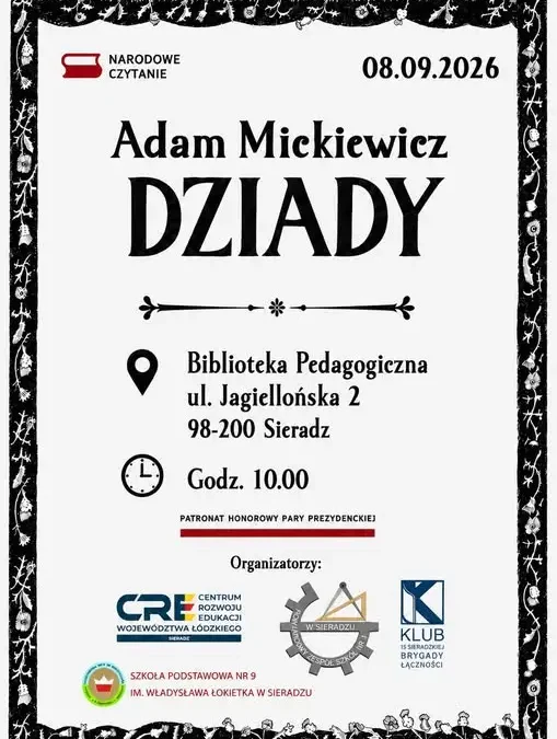 Narodowe Czytanie 2026 w Sieradzu – plenerowe spotkanie przed biblioteką