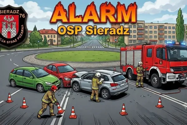 Kolizja drogowa na ul. Jana Pawła II w Sieradzu – interwencja OSP Sieradz