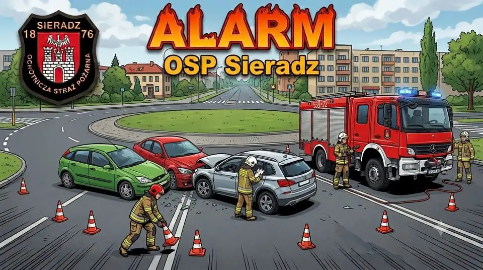 Kolizja drogowa na ul. Jana Pawła II w Sieradzu – interwencja OSP Sieradz