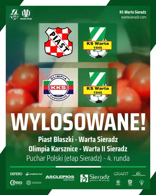 Puchar Polski: oba zespoły Warty Sieradz zagrają na wyjeździe w IV rundzie