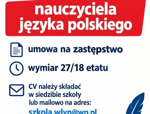 Szkoła Podstawowa we Włyniu szuka nauczyciela języka polskiego