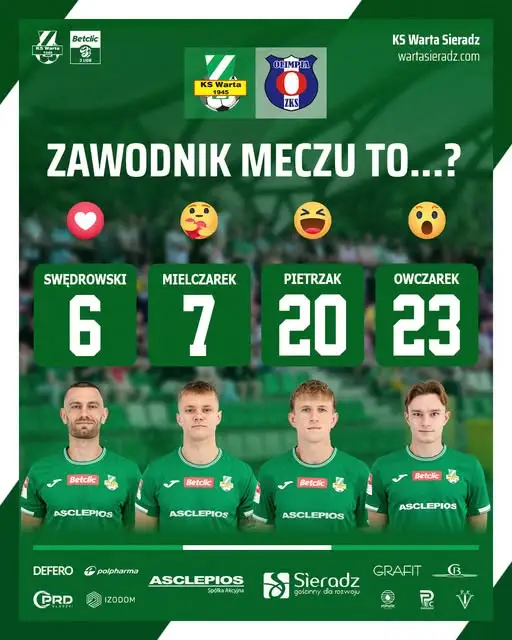 Warta Sieradz wybiera zawodnika meczu z Olimpią Zambrów. Kibice głosują!