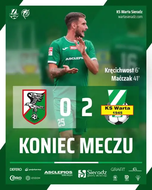 Warta Sieradz wygrywa 2:0 z Sokołem Kleczew w meczu kontrolnym